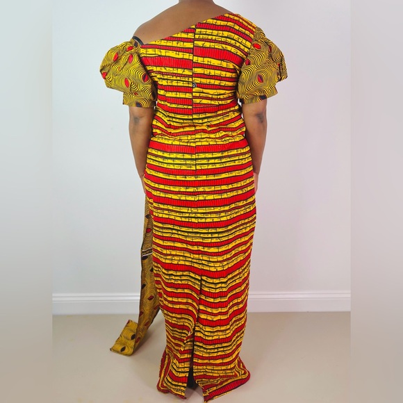 African Print Ankara Multicolor Statement Sleeve Maxi Dress - Picture 11 of 11